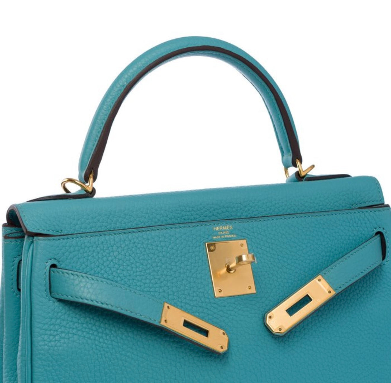 Hermès Kelly 28 Togo Leder „Blue Atoll“ – mit Gold-Hardware & Full Set (2015)