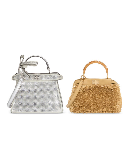 Fendi Set aus zwei Mini-Handtaschen – Tan Calfskin & Patent Leather mit Paillettenbesatz