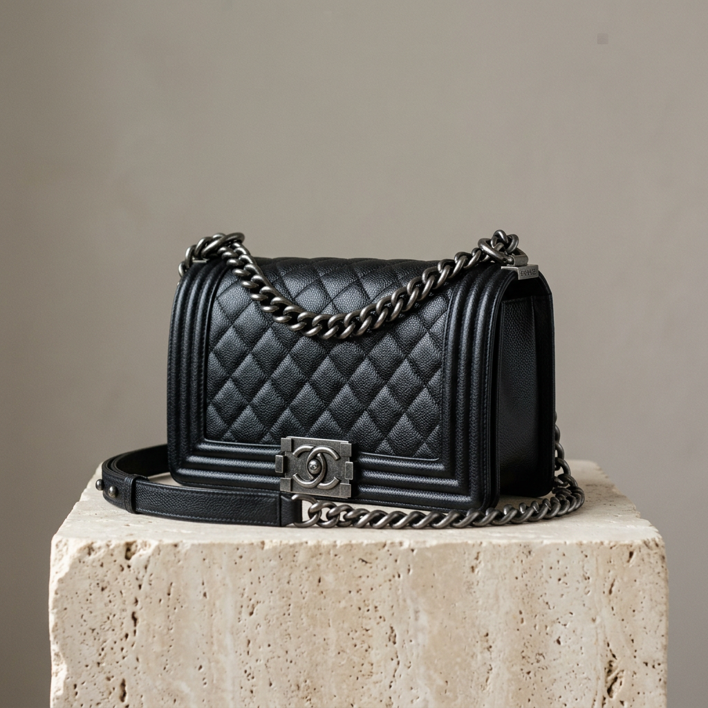 Chanel Boy Bag Medium, Black Caviar, Ruthenium Hardware