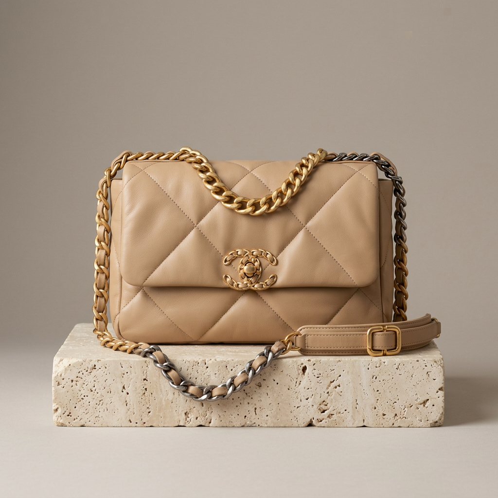Chanel 19 Flap Bag Medium, Beige Lambskin